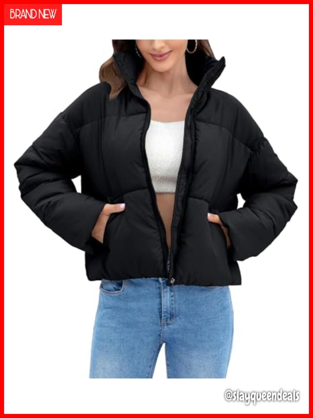 Cropped Quilted Puffer Jacket Coat Short Warm Winter Puffer Jacket